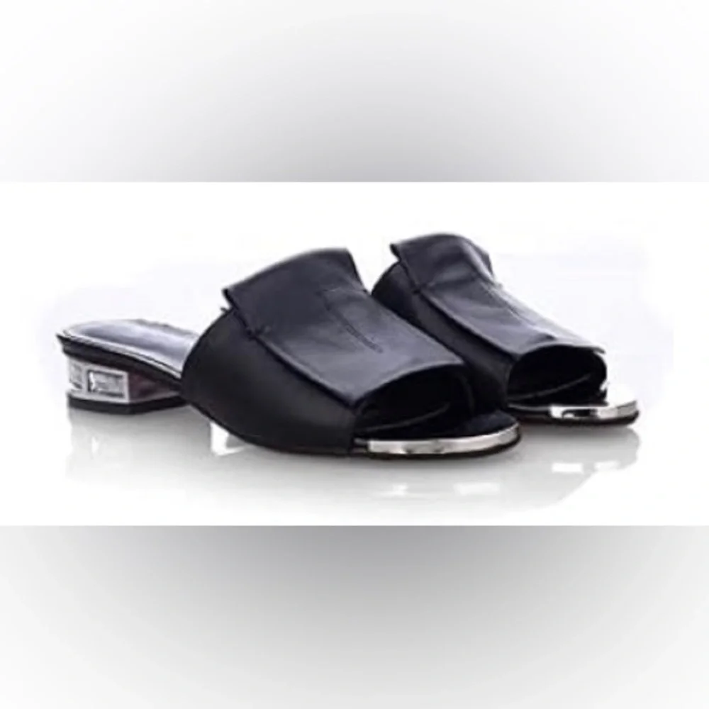NEW Black Sandal Slides w/ Crystal Heels Size 9